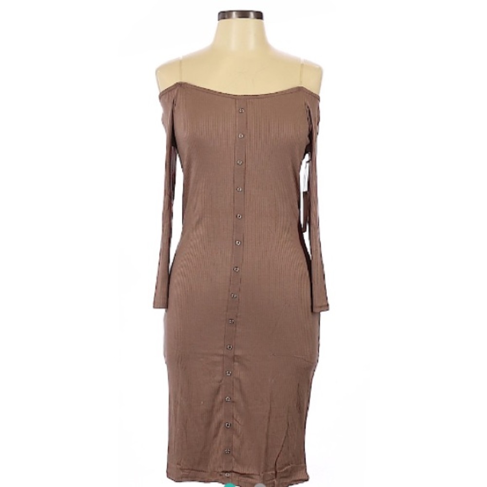 NWT Off The Shoulder Tan Ribbed Dress